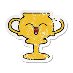 distressed sticker of a cute cartoon trophy