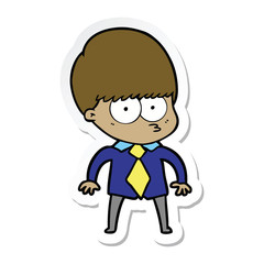 sticker of a nervous cartoon boy wearing shirt and tie