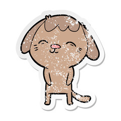 Obraz premium distressed sticker of a happy cartoon dog