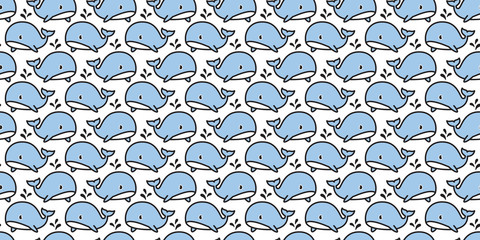 whale Seamless pattern fish vector dolphin shark salmon scarf isolated ocean sea cartoon repeat wallpaper tile background illustration doodle blue