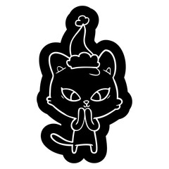 cute cartoon icon of a cat wearing santa hat