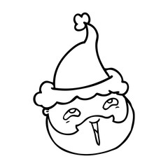 line drawing of a male face with beard wearing santa hat
