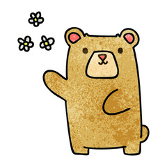 quirky hand drawn cartoon bear and flowers