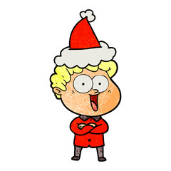 textured cartoon of a happy man wearing santa hat