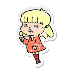 distressed sticker of a cartoon worried woman