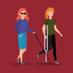 blind woman blind and person with crutches