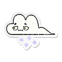 distressed sticker of a cute cartoon snow cloud