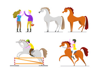 Horse info graphic poster design with cartoon style character.