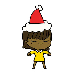 line drawing of a woman wearing santa hat