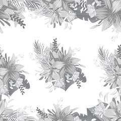 tropic liliya and monsterasyrface pattern design. Nature plant vector