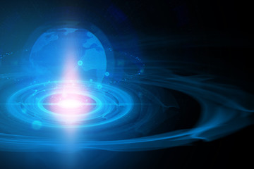 science galaxy, particle circle ai tech neon glow abstract wave futuristic network background illustration, system light stream of data hologram blackhole