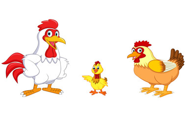 Cartoon chicken family, vector illustration