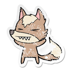 distressed sticker of a angry wolf cartoon