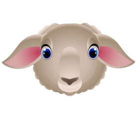 Vector. Isolated cartoon sheep head. Closeup.