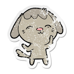 distressed sticker of a happy cartoon dog
