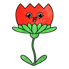 retro grunge texture cartoon flower