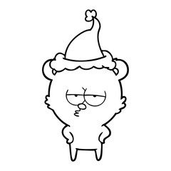 bored bear line drawing of a wearing santa hat