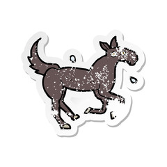 retro distressed sticker of a cartoon horse sweating