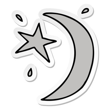 sticker cartoon doodle of the moon and a star