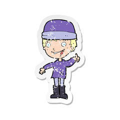 retro distressed sticker of a cartoon man in hat