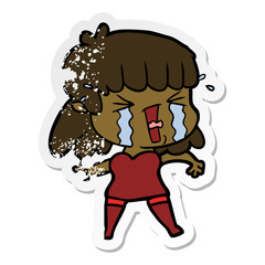 distressed sticker of a cartoon woman in tears