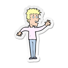 sticker of a cartoon happy boy waving