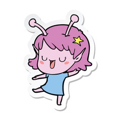 sticker of a happy alien girl cartoon