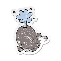 distressed sticker of a cartoon spouting whale