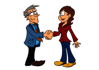 Handshake senior businessman and businesswoman 