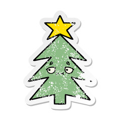 distressed sticker of a cute cartoon christmas tree
