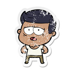 distressed sticker of a cartoon tired man