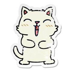 distressed sticker of a quirky hand drawn cartoon cat