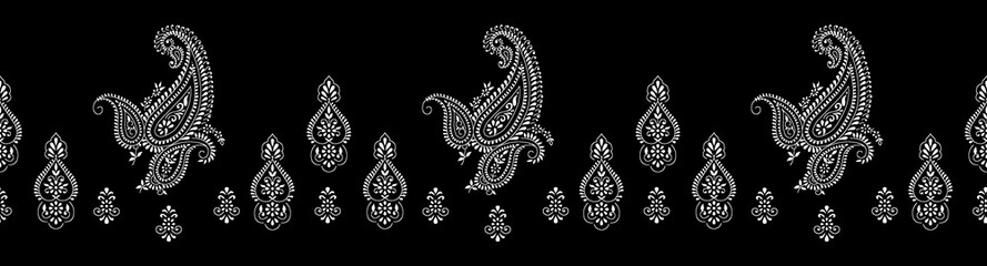 Seamless black and white paisley border © malkani