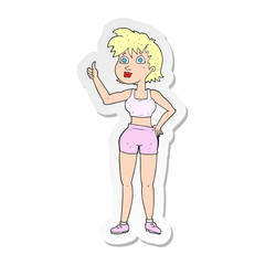 sticker of a cartoon happy gym woman