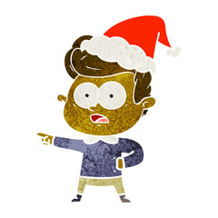 retro cartoon of a staring man wearing santa hat