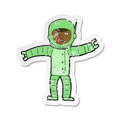 retro distressed sticker of a cartoon space man