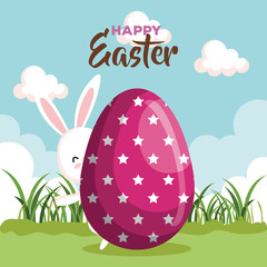 happy rabbit back easter egg with stars decoration
