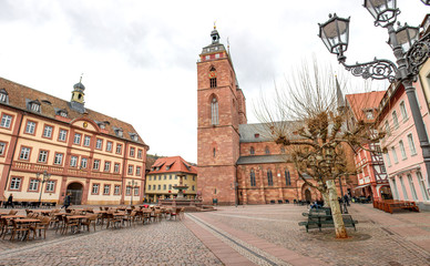 Naklejka na ściany i meble Historisches Rathaus und Stiftskirche am Marktplatz Neustadt an der Weinstraße Rheinland-Pfalz