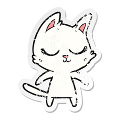 distressed sticker of a calm cartoon cat