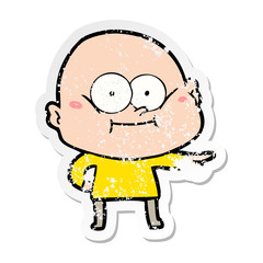 distressed sticker of a cartoon bald man staring