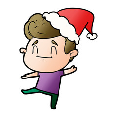 happy gradient cartoon of a man wearing santa hat