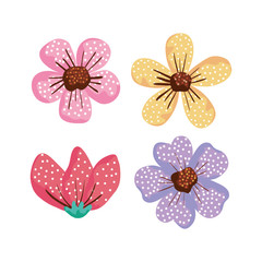 set exotic flowers with nature petals