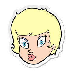 sticker of a cartoon surprised female face