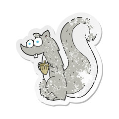 retro distressed sticker of a cartoon squirrel with nut