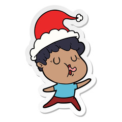sticker cartoon of a man singing wearing santa hat