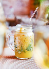 summer lemonade with fruits and mint