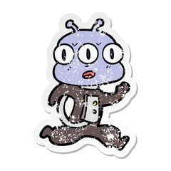 Fototapeta premium distressed sticker of a cartoon three eyed alien