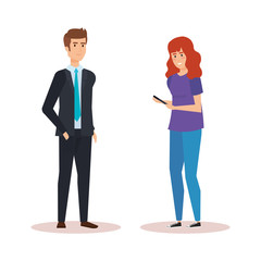 elegant businessman talking with a casual woman