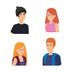 Fototapeta premium set women and men with hairstyle and backpack