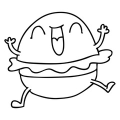 quirky line drawing cartoon happy veggie burger